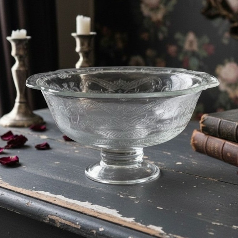 Indiana Glass Recollection Clear Footed Compote Fruit Deep Serving Bowl *